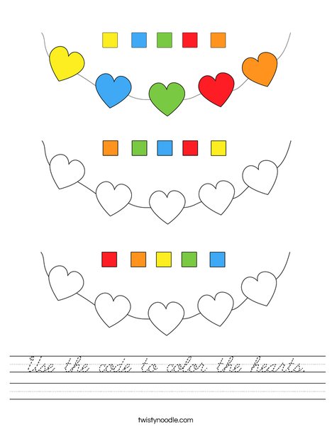 Use the code to color the hearts. Worksheet