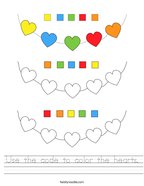 Use the code to color the hearts Handwriting Sheet