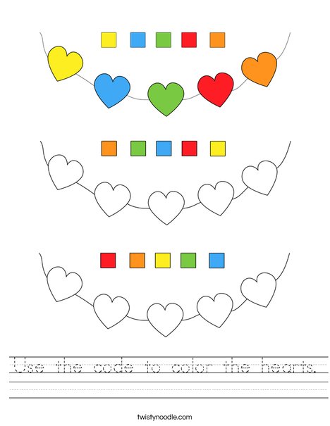 Use the code to color the hearts. Worksheet