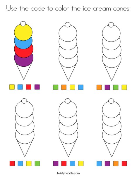Use the code to color the ice cream cones. Coloring Page