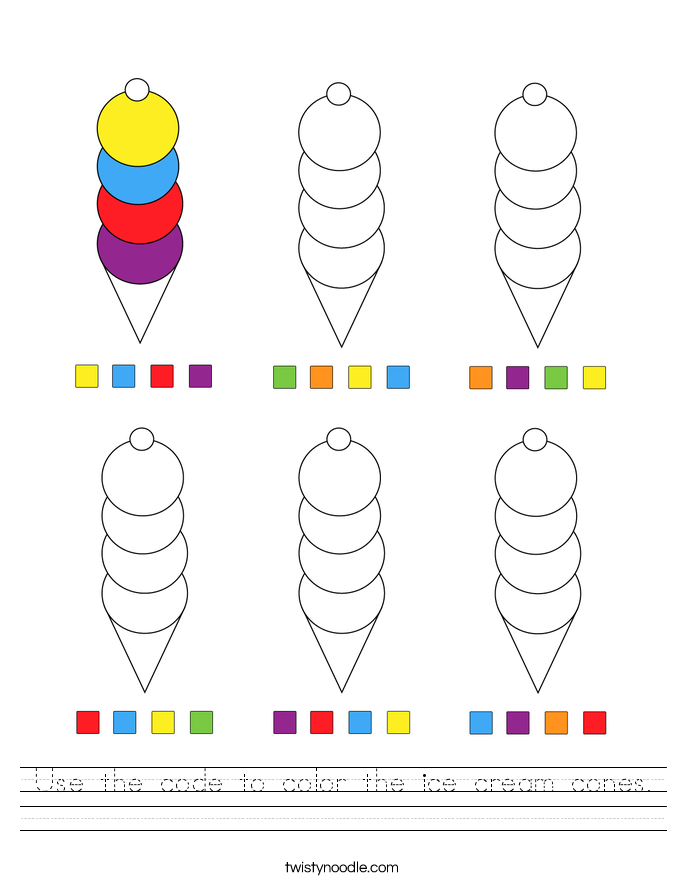 Use the code to color the ice cream cones. Worksheet