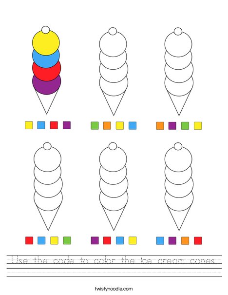 Use the code to color the ice cream cones. Worksheet