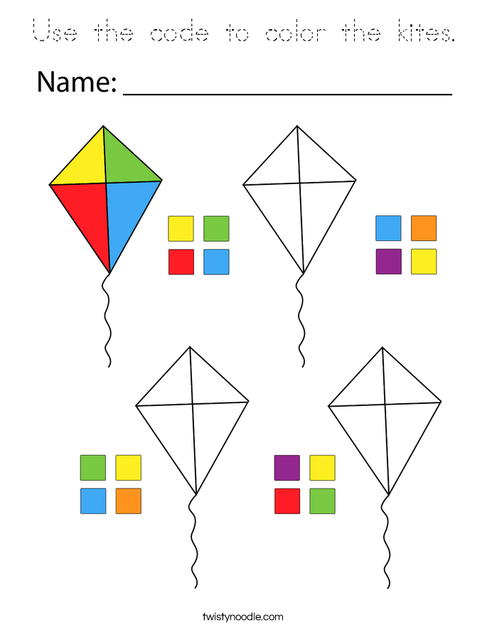 Use the code to color the kites. Coloring Page