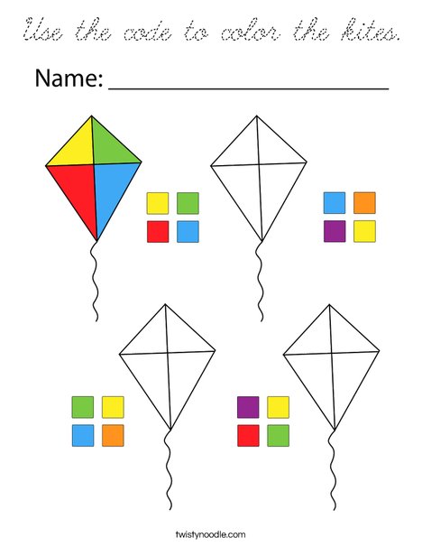 Use the code to color the kites. Coloring Page