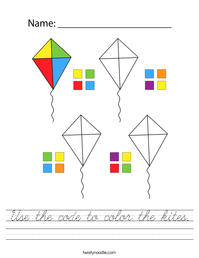 Use the code to color the kites. Worksheet