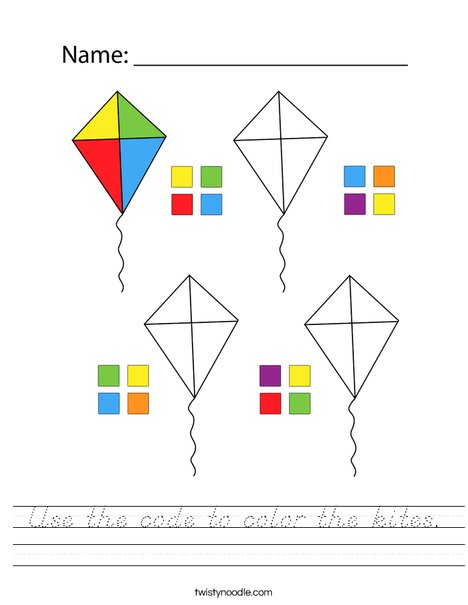 Use the code to color the kites. Worksheet