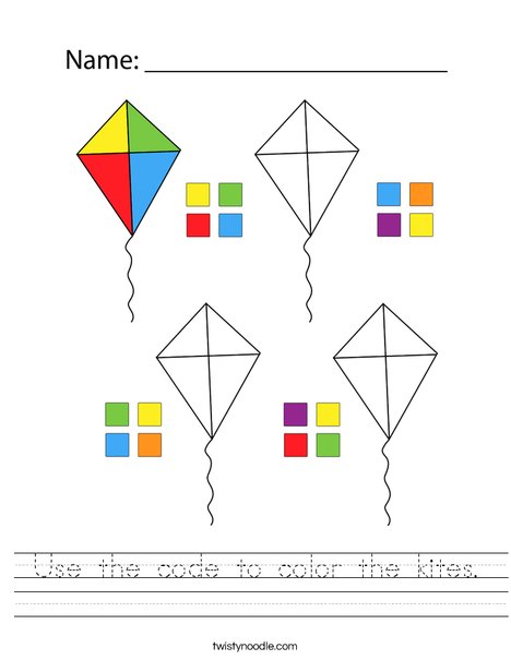 Use the code to color the kites. Worksheet
