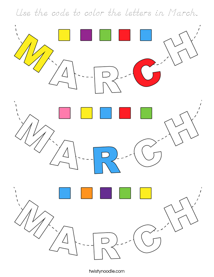 Use the code to color the letters in March. Coloring Page