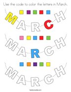 Use the code to color the letters in March Coloring Page