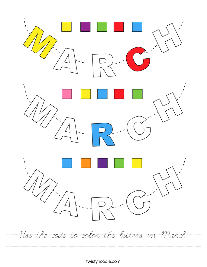Use the code to color the letters in March. Worksheet