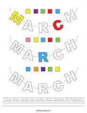 Use the code to color the letters in March Handwriting Sheet