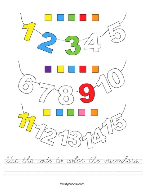 Use the code to color the numbers. Worksheet