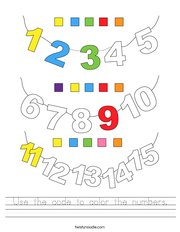 Use the code to color the numbers Handwriting Sheet