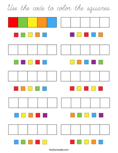 Use the code to color the squares. Coloring Page