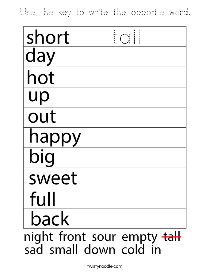 Use the key to write the opposite word. Coloring Page