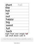 Use the key to write the opposite word Handwriting Sheet