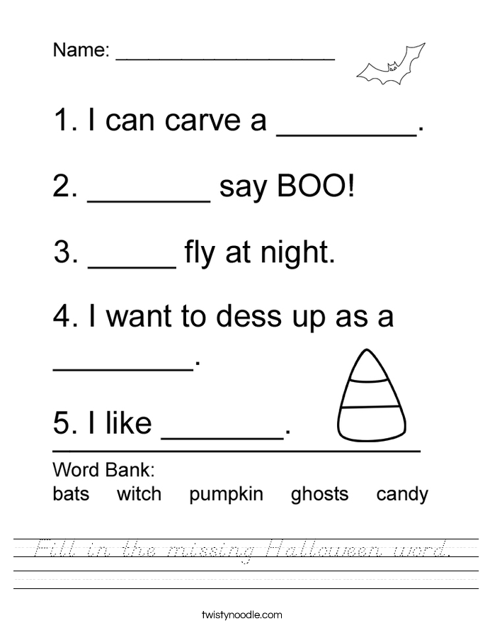 Fill in the missing Halloween word. Worksheet