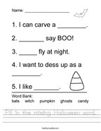 Fill in the missing Halloween word Handwriting Sheet