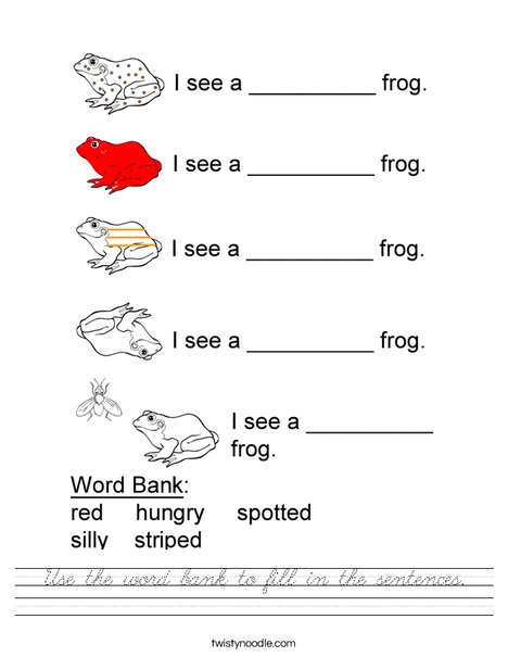 Use the word bank to fill in the sentences. Worksheet