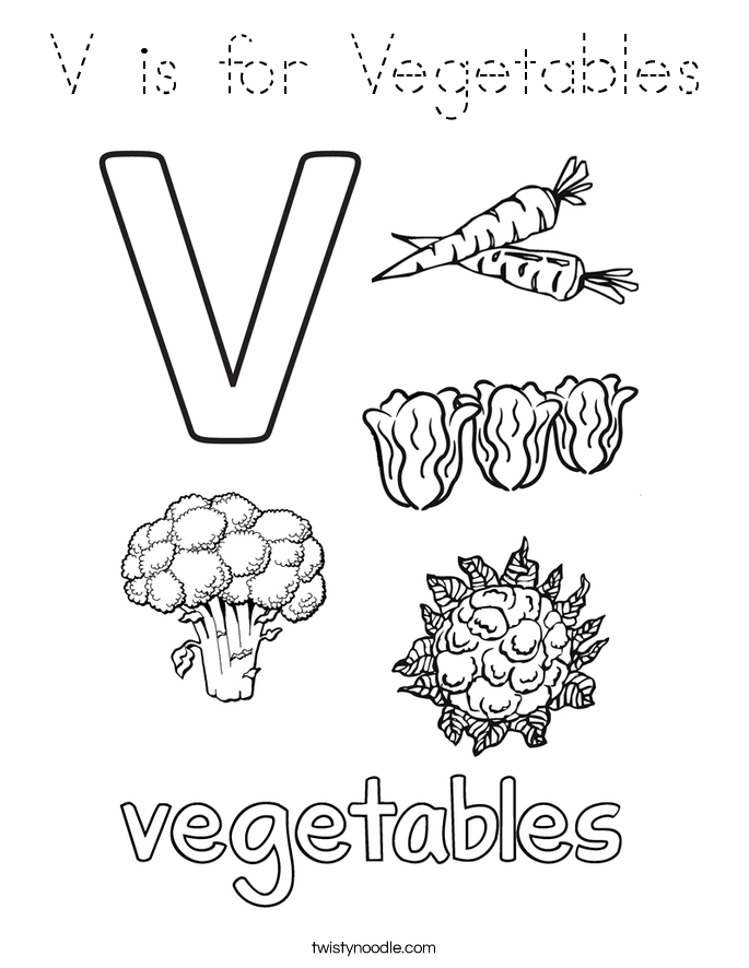 V is for Vegetables Coloring Page