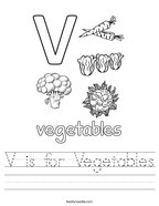 V is for Vegetables Handwriting Sheet