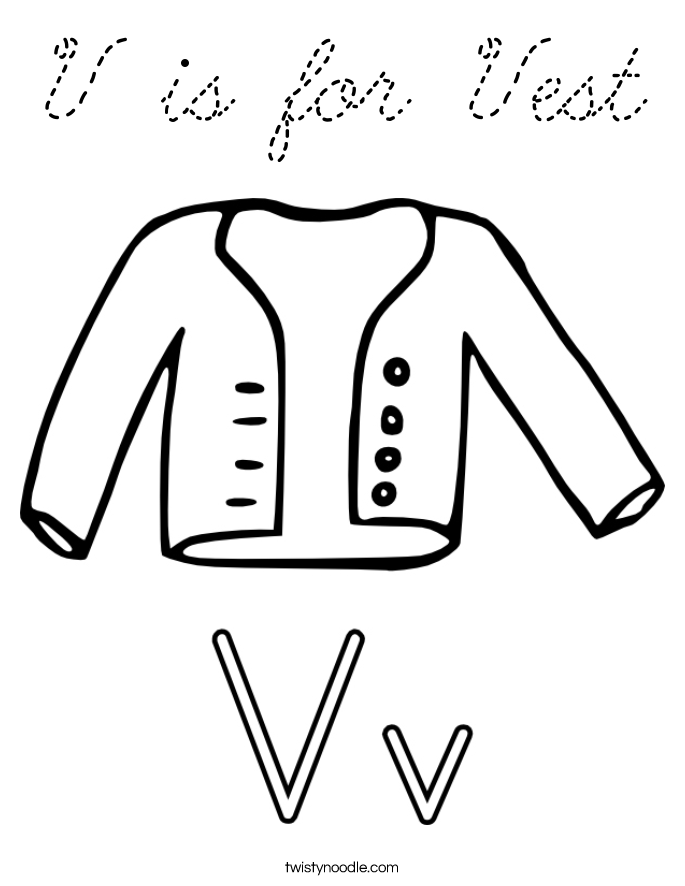 Download V is for Vest Coloring Page - Cursive - Twisty Noodle