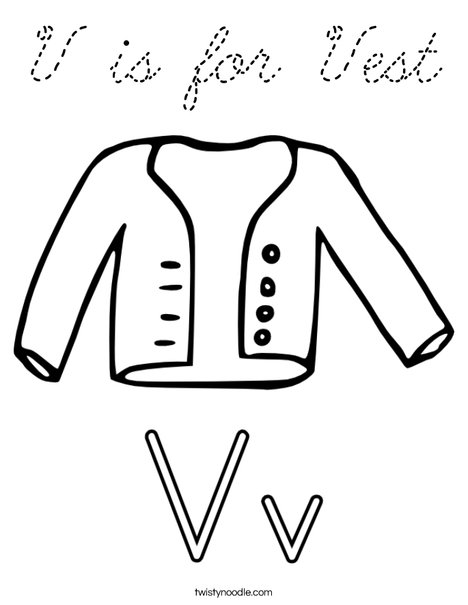 V is for Vest Coloring Page