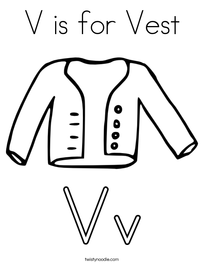 V is for Vest Coloring Page