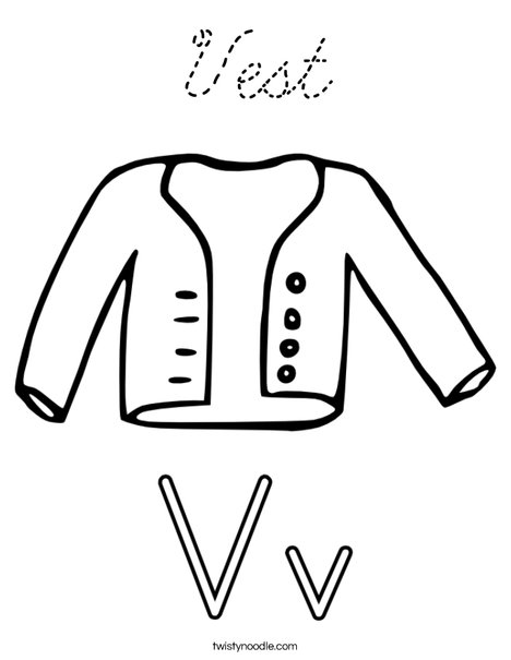 V is for Vest Coloring Page