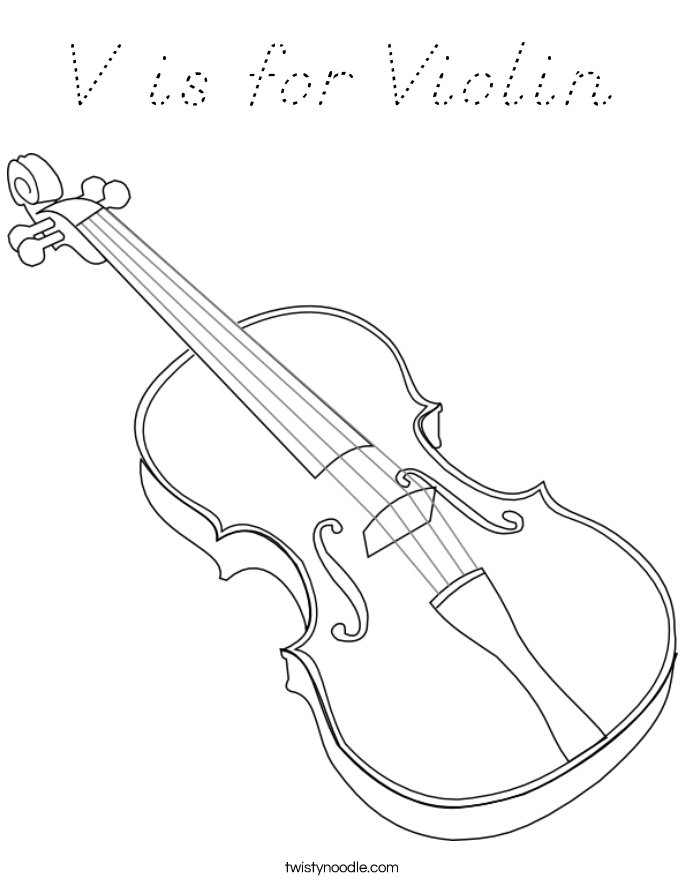 V is for Violin Coloring Page - D'Nealian - Twisty Noodle