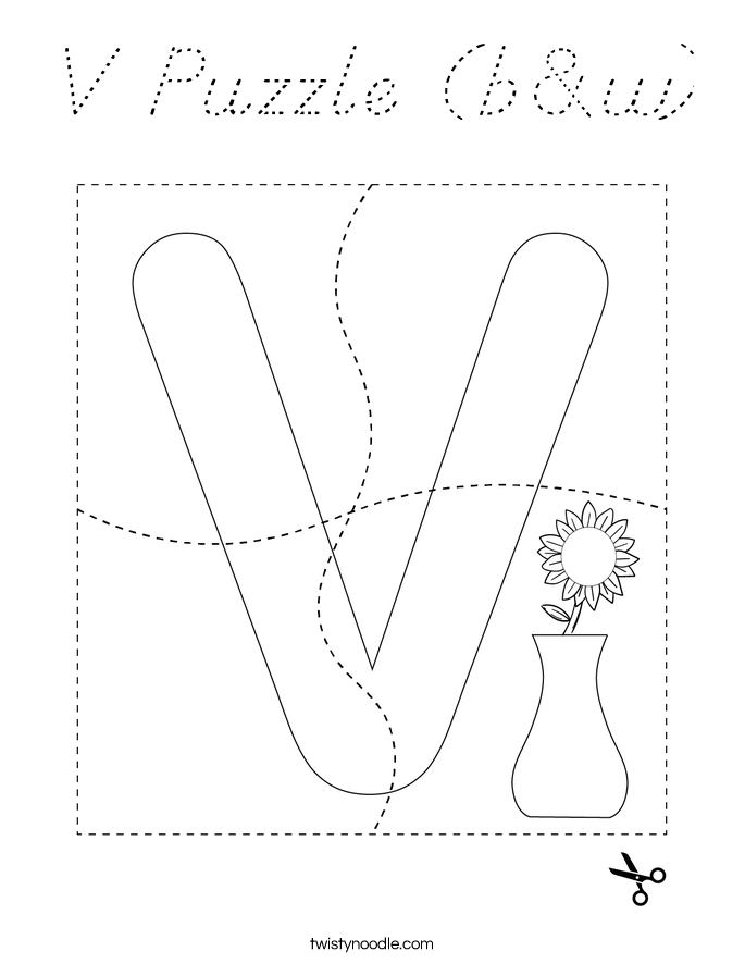 V Puzzle (b&w) Coloring Page