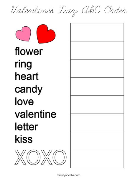 Valentine's Day ABC Order Coloring Page
