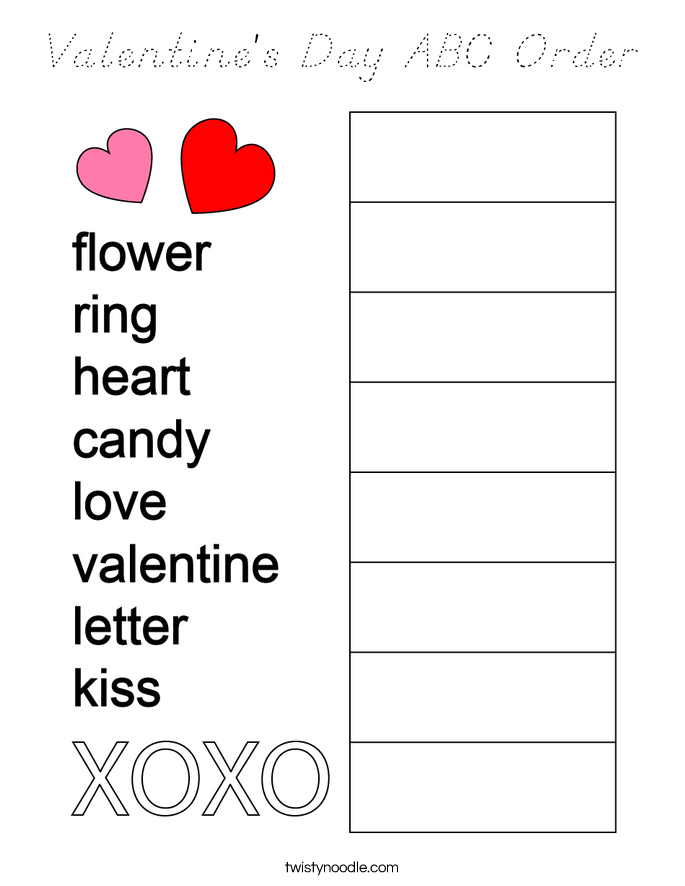 Valentine's Day ABC Order Coloring Page