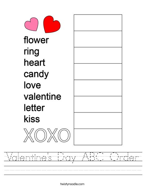 Valentine's Day ABC Order Worksheet