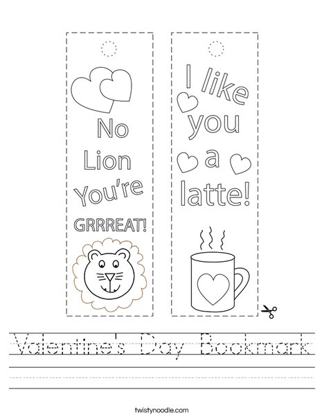 Valentine's Day Bookmark Worksheet
