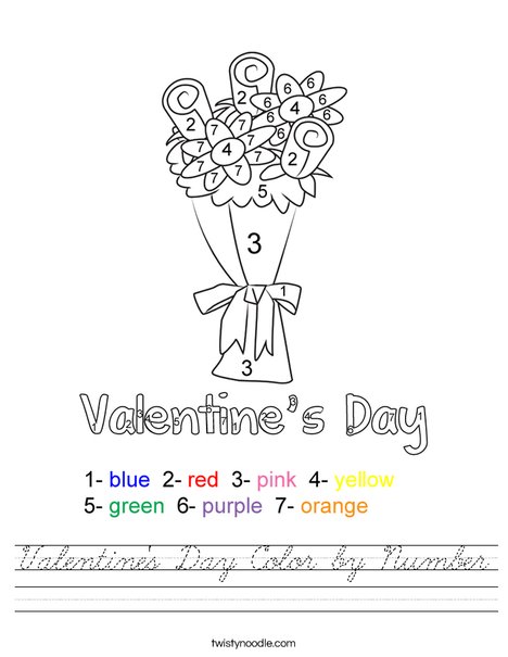 Valentine's Day Color by Number Worksheet