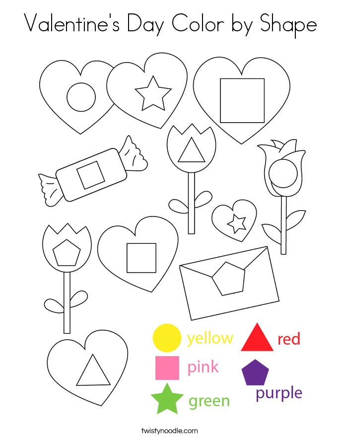 Valentine's Day Color by Shape Coloring Page