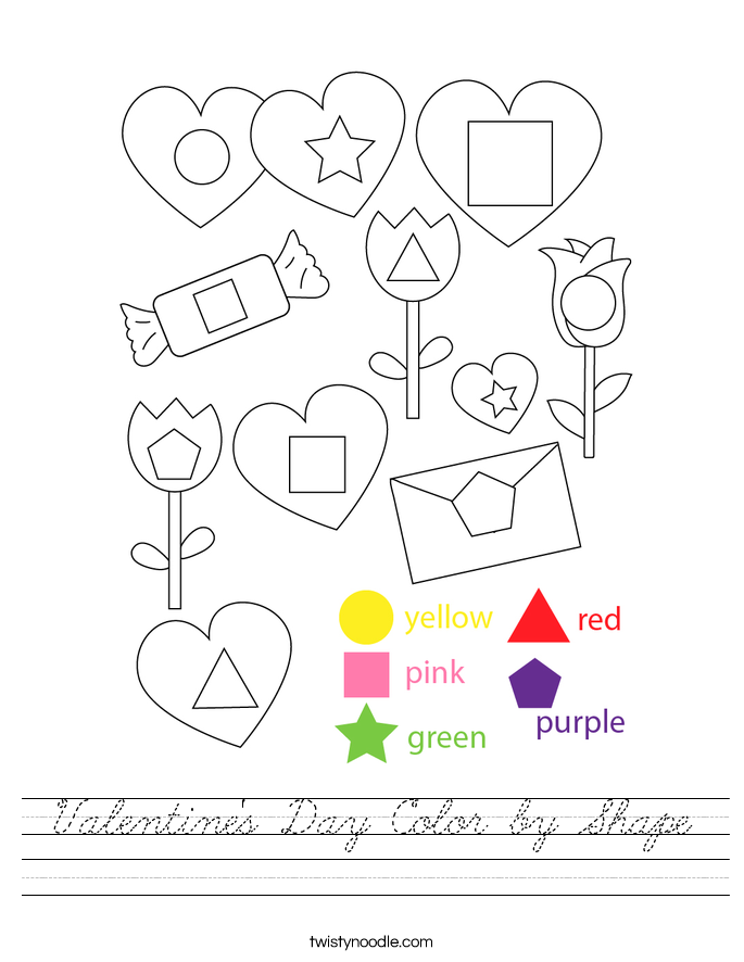 Valentine's Day Color by Shape Worksheet