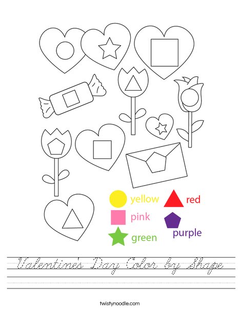 Valentine's Day Color by Shape Worksheet