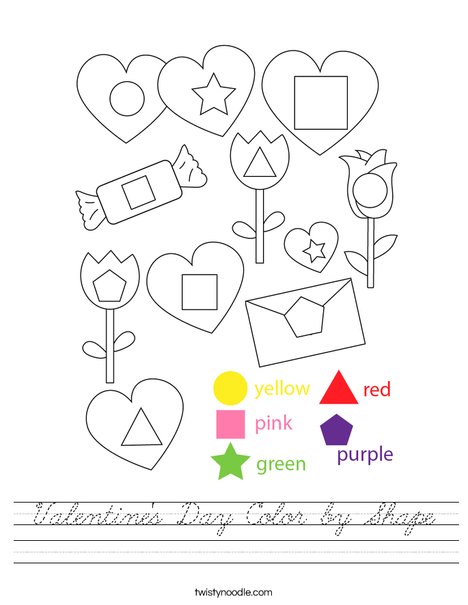 Valentine's Day Color by Shape Worksheet