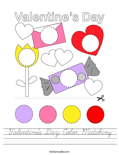 Valentine's Day Color Matching Worksheet