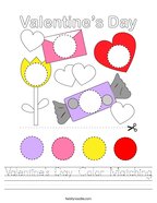 Valentine's Day Color Matching Handwriting Sheet