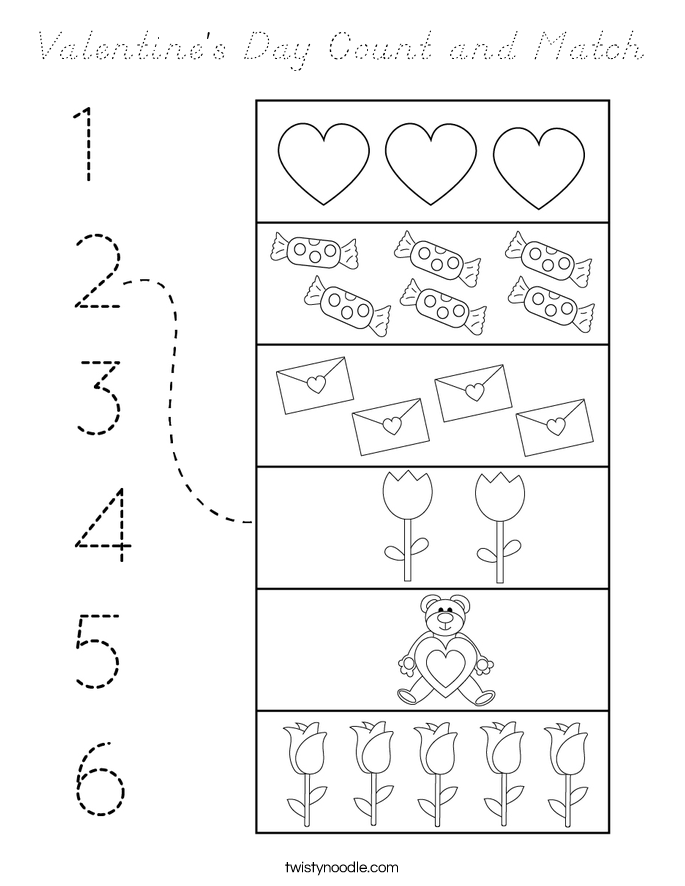 Valentine's Day Count and Match Coloring Page