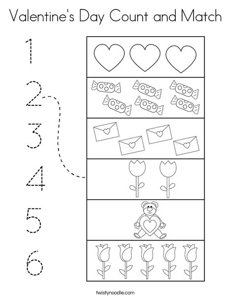 Valentine's Day Count and Match Coloring Page