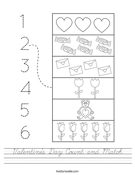 Valentine's Day Count and Match Worksheet