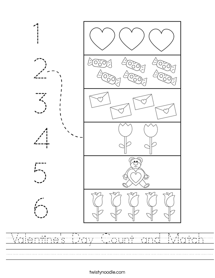 Valentine's Day Count and Match Worksheet