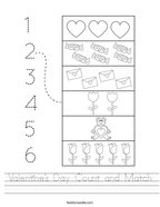 Valentine's Day Count and Match Handwriting Sheet