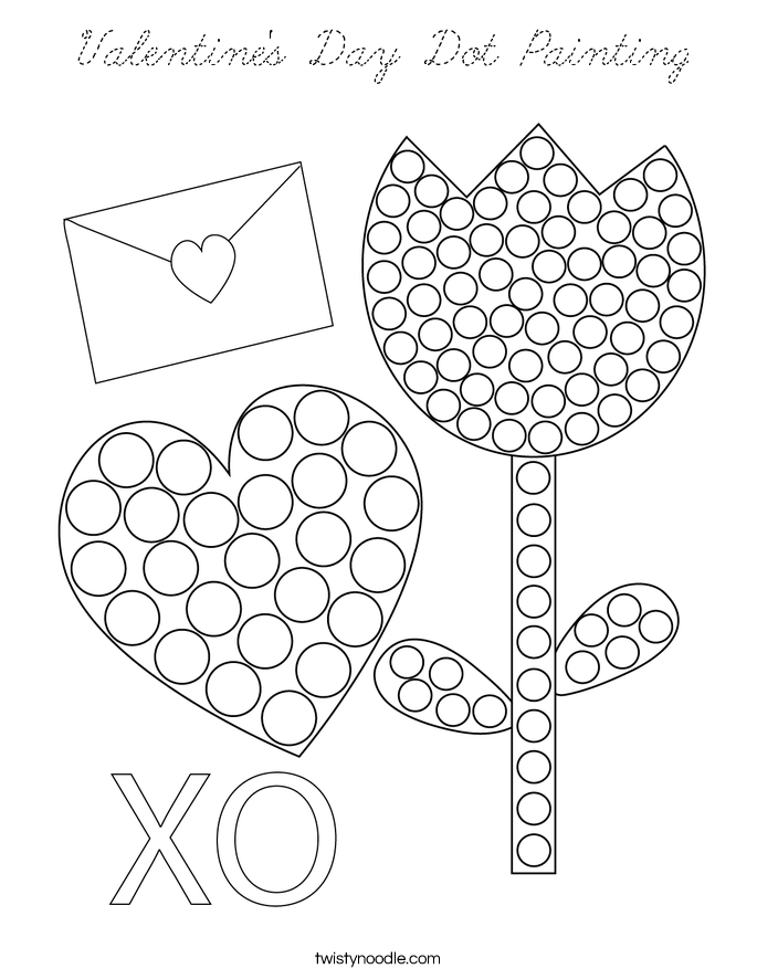 Valentine's Day Dot Painting Coloring Page - Cursive - Twisty Noodle