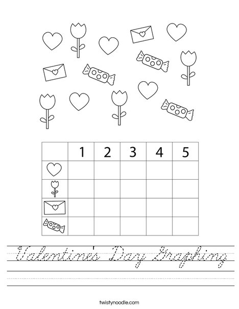 Valentine's Day Graphing Worksheet - Cursive - Twisty Noodle