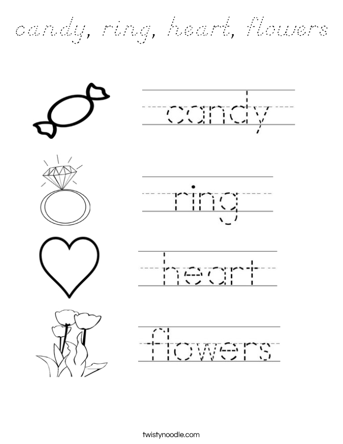 candy, ring, heart, flowers Coloring Page
